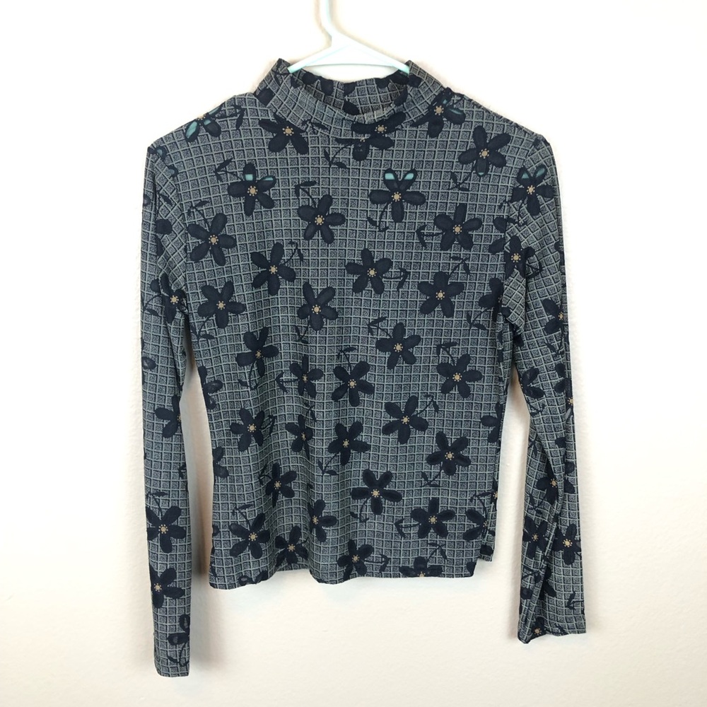 Vintage Chocolate forest green daisy turtleneck